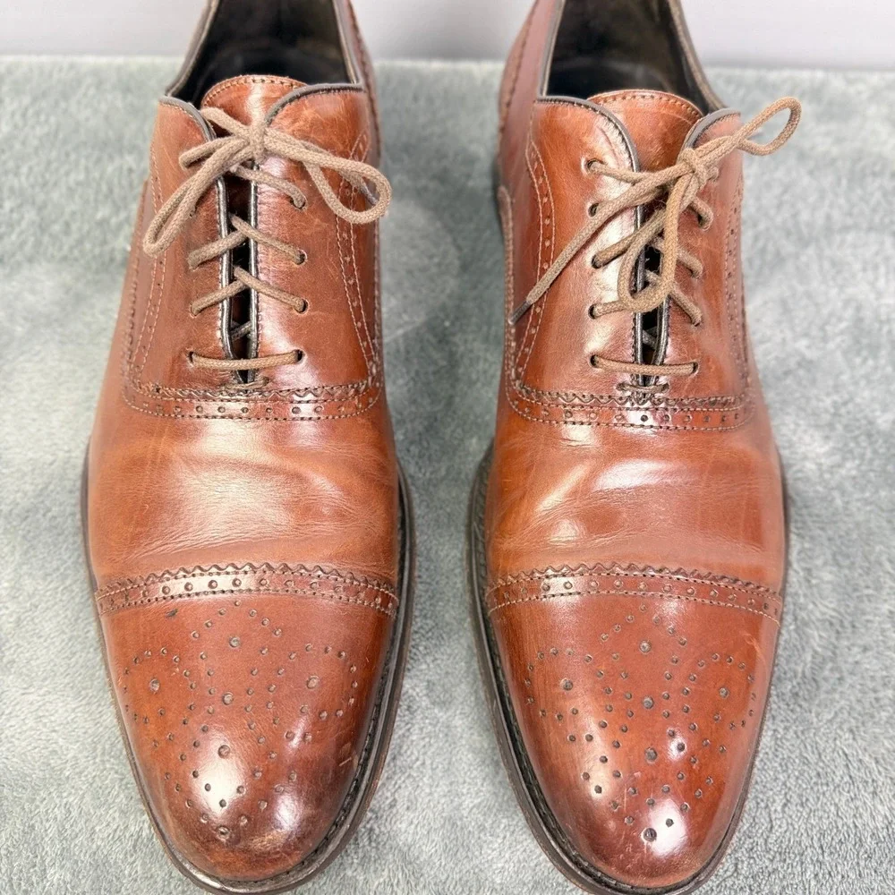 Leather Brown Oxford Dress Shoes‎ Brogue Wingtip Lace Up Size 8